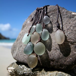 Tumbled ancient sea glass grape necklace, genuine ancient sea glass, beach jewelry, bubble sea glass, sea glass and leather, boho jewelry. image 3