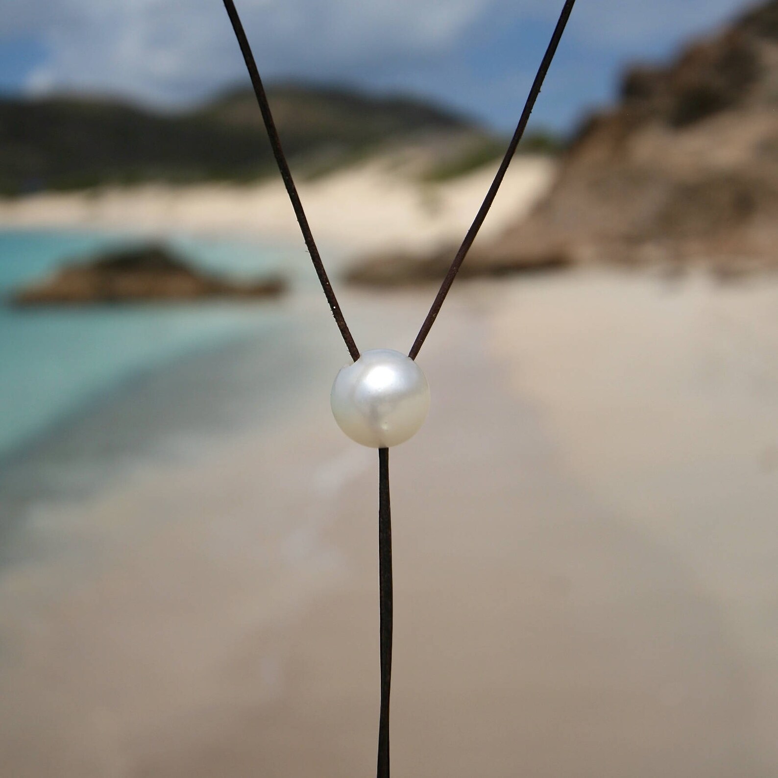 Fine White Pearl Minimalist Leather Lariat Necklace White Etsy