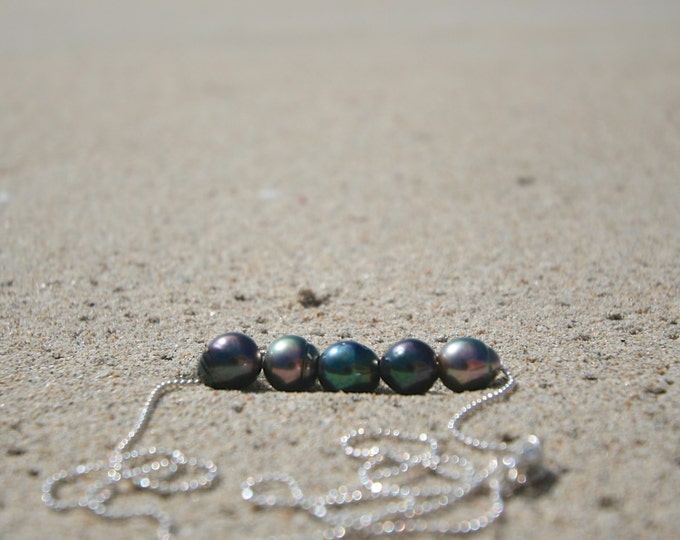 Circled tiny-shiny pearls on silver, cultured tahitian pearls, beach jewelrey, endless summer, St barts island design, boho, caribbean