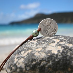 Pirate Coin Necklace – Authentic 1650s Silver & Tahitian Pearl on Leather