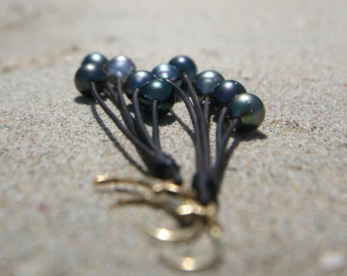 Waterfall earrings of shiny Tahitian half baroque pearls, cultured pearls gold filled 14K clasps, St Barth design, bohemian beach style