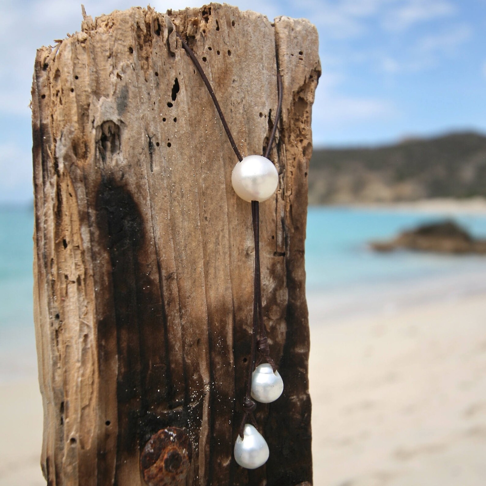 Fine White Pearl Minimalist Leather Lariat Necklace White Etsy