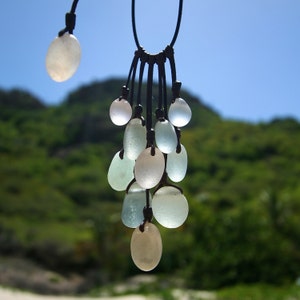 Tumbled ancient sea glass grape necklace, genuine ancient sea glass, beach jewelry, bubble sea glass, sea glass and leather, boho jewelry. image 4