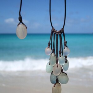 Tumbled ancient sea glass grape necklace, genuine ancient sea glass, beach jewelry, bubble sea glass, sea glass and leather, boho jewelry. image 5