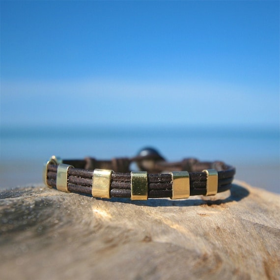 Seven pure 24k gold beads on leather with a Tahitian pearls clasp, beach jewelry, bohochic, St Barth island, handmade leather chic jewelry.