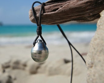 GIGANTIC 16mm+ Tahitian cultured pearl pendant on leather, beach jewelry, boho, cultured pearls, leather jewelry, St Barth signature