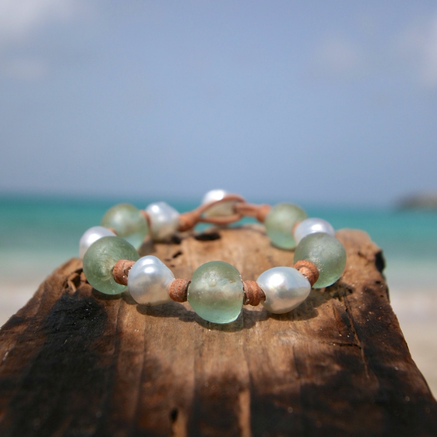 White South Sea Baroque Pearl Leather Bracelet - Various Sizes