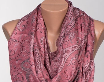 PINK double sided Paisley Scarf. Valentine Paisley shawl wrap. Valentine's Scarf. Long scarf. valentines day