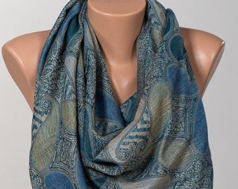 Long Scarf or Shawl or Neck Wrap.Mothers Days Scarf. Spring scarf wrap. Shades of BLUE. Valentines day