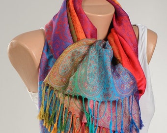 RAINBOW pashmina scarf Wrap . Fashion accessories Gift Scarf. Ombre oversize scarf shawl. Black friday.