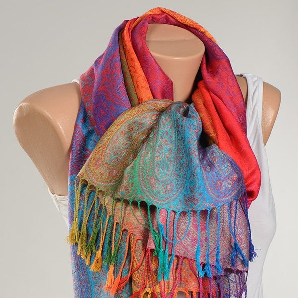 RAINBOW pashmina scarf Wrap . Fashion accessories Gift Scarf. Ombre oversize scarf shawl. Black friday.