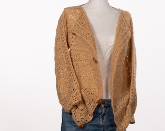 Winter crochet cardigan. Hand made tops for women. Gypsy camel cardigan. Granny square crochet.