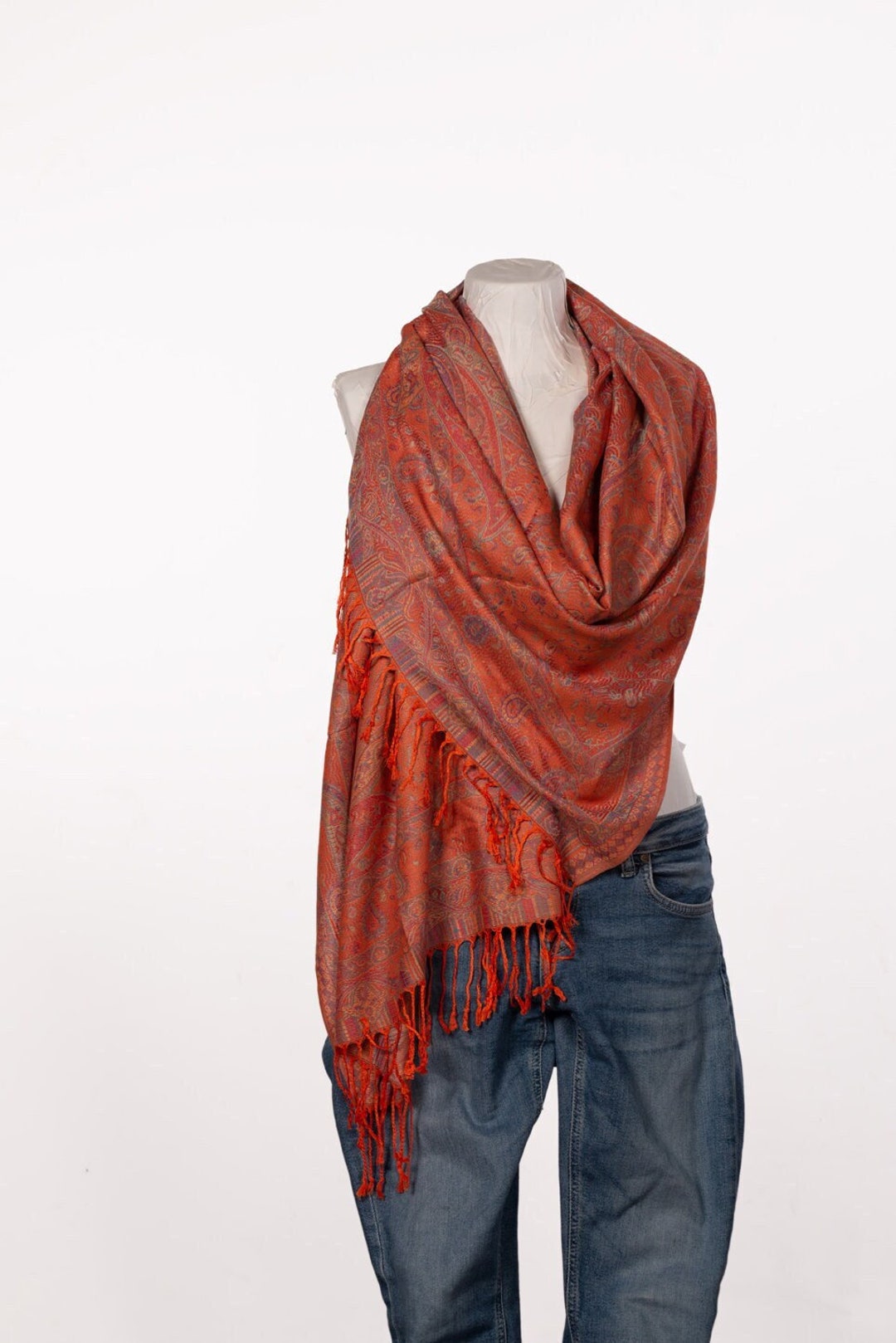 Floral Embroidery Pashmina Scarf - Orange (Pack of 12)