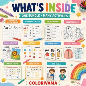 kids learning bundle with preschool worksheets alphabet tracing math coloring pages sight words busy books flashcards and homeschool activities
