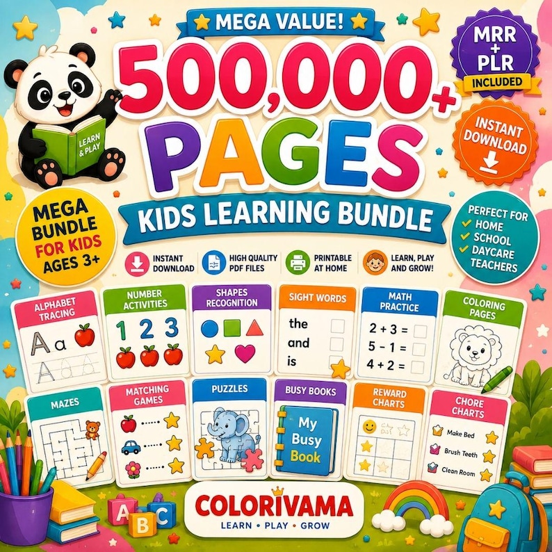 kids learning bundle with preschool worksheets alphabet tracing math coloring pages sight words busy books flashcards and homeschool activities