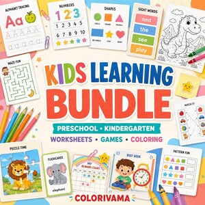 kids learning bundle with preschool worksheets alphabet tracing math coloring pages sight words busy books flashcards and homeschool activities