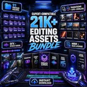 CapCut Templates Bundle 21000+ Assets, Transitions, LUTs, Overlays, SFX, YouTube Kit, MRR Digital Download