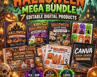 Halloween Mega Bundle: Canva Templates, Printables & PLR/MRR