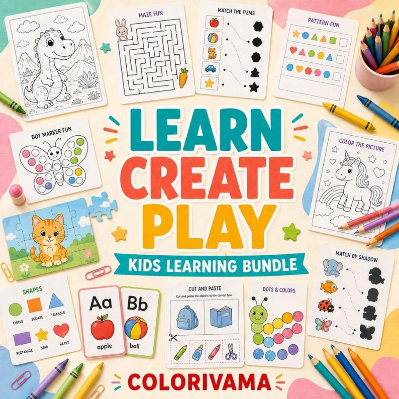 kids learning bundle with preschool worksheets alphabet tracing math coloring pages sight words busy books flashcards and homeschool activities