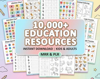 Kids Learning Activities Bundle | 10,000+ Educational Kids Resources Coloring Books, Worksheets (PLR, MRR)