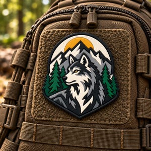 Wolf-PVC-Aufnäher, Bergwald-Moral-Aufnäher, 7,6 cm großer Gummiaufnäher mit Klettverschluss, Aufnäher für Outdoor-Abenteuerausrüstung, Rucksack und Mütze