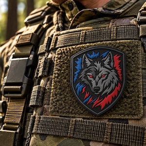 Wolf-PVC-Aufnäher, 7,6 cm großer taktischer Wolf-Morale-Aufnäher, Klettverschluss-Schildaufnäher, rot-blaues Wolf-Emblem, Aufnäher für Rucksack, Mütze und Outdoor-Ausrüstung