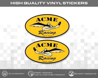 ACME Racing Vinyl Stickers, Waterproof Decals for Car, Bike, Laptop (Set of 2)