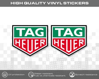 Juego de 2 pegatinas Tag Heuer, adhesivos de vinilo impermeables, pegatinas de alta calidad para coche, bicicleta, portátil y botella de agua.