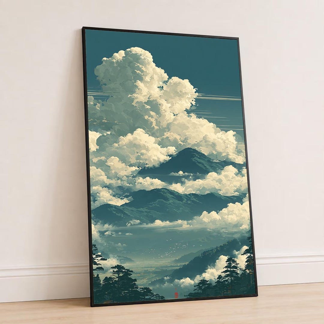 Mountain Landscape Canvas Wall Art, Misty Blue Green Forest Mountains ...