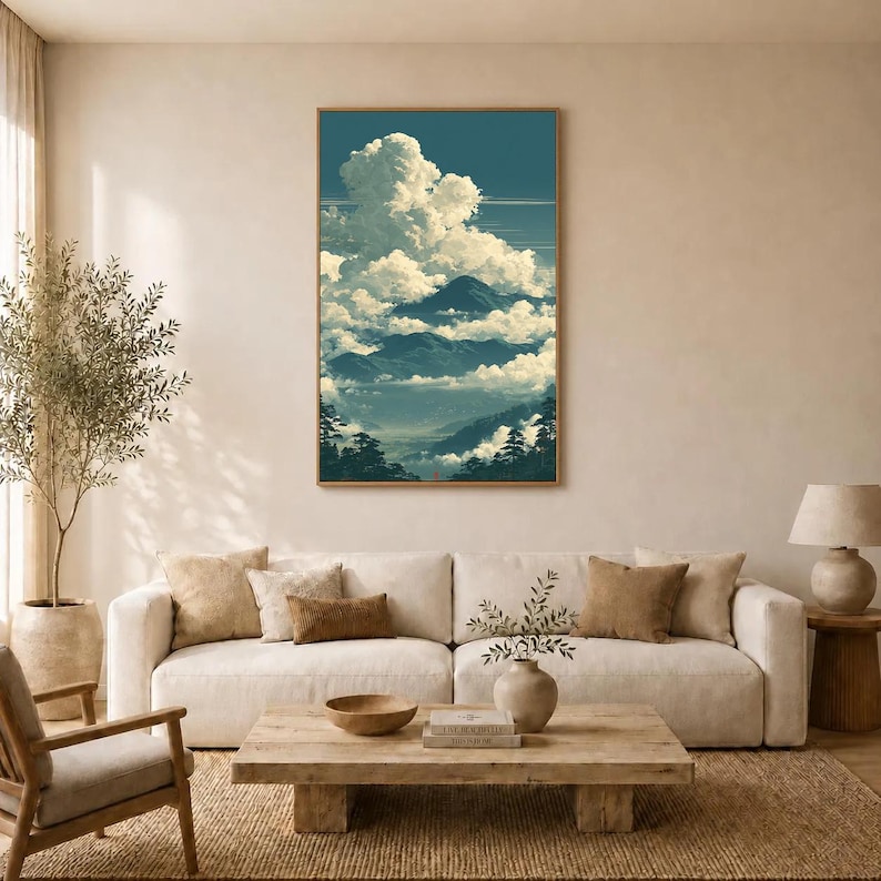 Mountain Landscape Canvas Wall Art, Misty Blue Green Forest Mountains ...