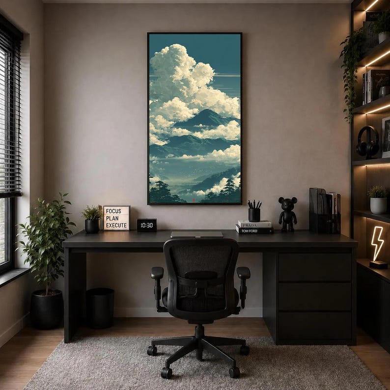 Mountain Landscape Canvas Wall Art, Misty Blue Green Forest Mountains ...