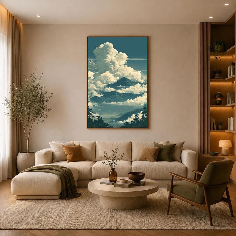 Mountain Landscape Canvas Wall Art, Misty Blue Green Forest Mountains ...