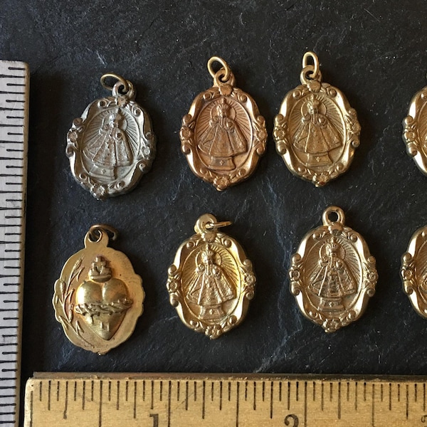 1 VTG Infant Jesus of Prague silver or gold tone puff hollow charm sacred heart medal pendant good wedding weather health religous baby gift