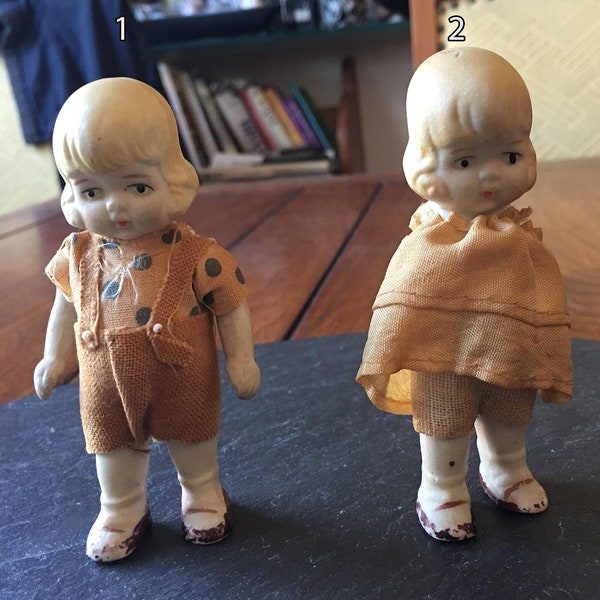 1 VTG Large 3.5" Moving Arms Frozen Charlie No Arms Charlotte Penny doll jointed bisque porcelain boy girl twins mixed art gift for her him