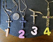 CHOOSE 1 crucifix or 1928 signed Brand cross necklace vintage religious blue rhinestone silver or gold pendant Easter birthday gift