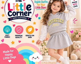 Completo da bambina con felpa e gonna, set di 2 pezzi per bambine, felpa con stampa e gonna