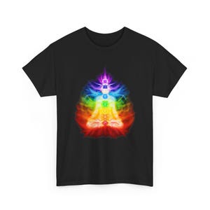 Seven Chakras and Colorful Emanating Energy Aura, Yoga, Qi Gong, Meditation, Harmony, Internal Cultivation T-shirt Unisex Tee