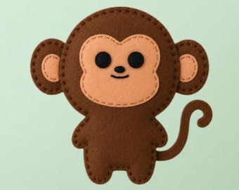 Felt Monkey Ornament Pattern | Instant download PDF | Beginner Sewing Pattern | Felt Animal Gift | DIY Felt Animal Softie