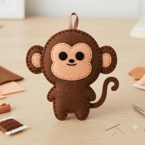 Felt Monkey Ornament Pattern | Instant download PDF | Beginner Sewing Pattern | Felt Animal Gift | DIY Felt Animal Softie