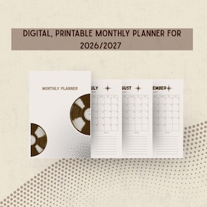 Printable Monthly Planner 2026-2027 | Aesthetic Minimalist Calendar, Daily and Weekly Layouts | Goal Tracker & To- Do List