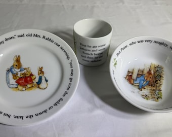 Juego de guardería vintage de 3 piezas de Peter Rabbit de Wedgwood 2010, plato, tazón y taza de porcelana fina Beatrix Potter para niños, regalo para recién nacido, recuerdo de bautizo