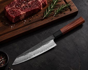 VG10 Damascus Kiritsuke Knife, 8.27 Inch Forged Blade, Wooden Gift Box, Gift for Dad or Boyfriend