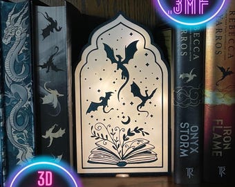Op de vierde vleugel geïnspireerd drakenboekhoekje: fantasieplankdecor (3MF-bestand)