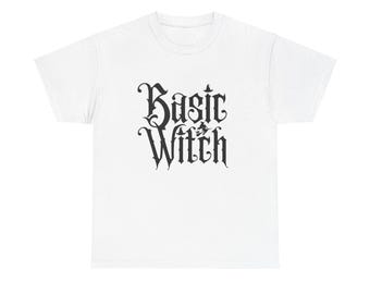 Camiseta básica de algodão grosso unissex engraçada e assustadora de Halloween da bruxa