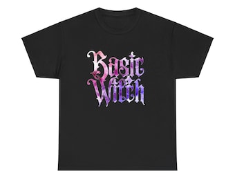 Camiseta básica de algodão grosso unissex engraçada e assustadora de Halloween da bruxa