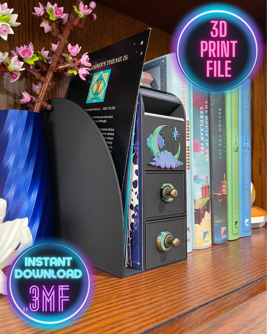 Bookshelf Organizer – Medium | Aesthetic & Functional Storage for Book Lovers Bookish 3MF Digital Download for 3D Printing BookNook