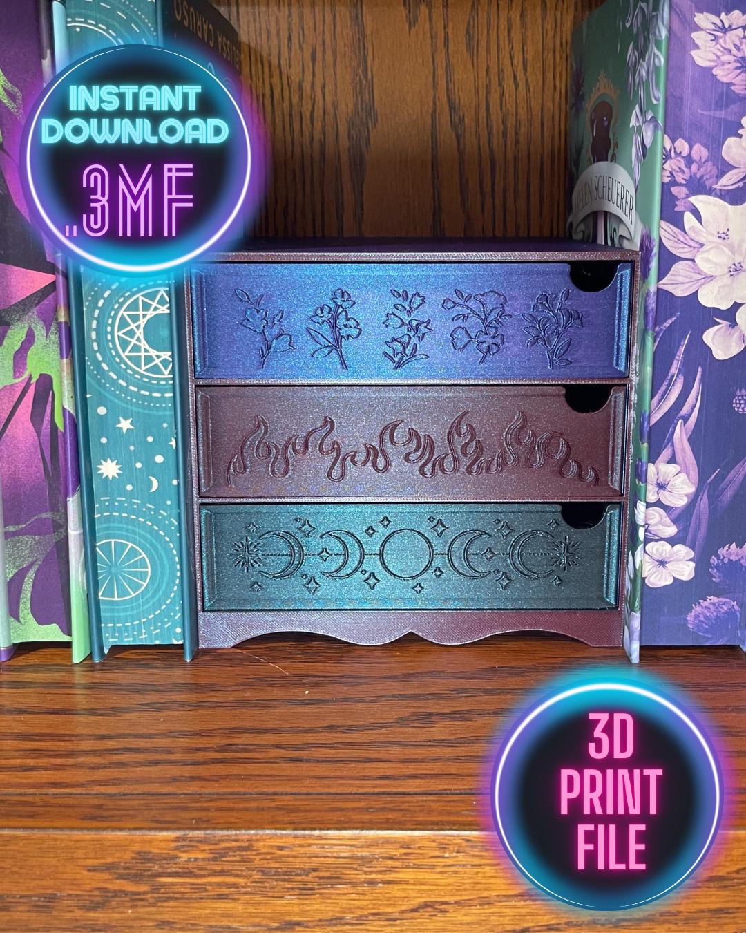 ACOTAR Inspired Bookshelf Dresser Large 3-Drawer Organizer Booknook / 3D Print File / Instant Download / Digital Download / 3MF