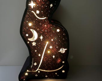 3D Printed Celestial Cat Lantern: Starry Night Book Nook Decor