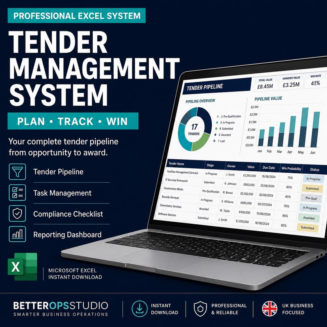 Tender Management System Excel | Bid Tracker Dashboard | RFP Proposal ...