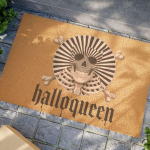 Skull Halo Hallowqueen Doormat | Halloween Skeleton Welcome Mat